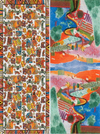 Esarfa cu doua fete, din matase, cu imprimeu diferite pisici tribale [3]