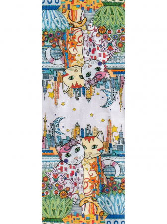 Esarfa cu doua fete, din matase, cu imprimeu pisici impodobite in oras [1]