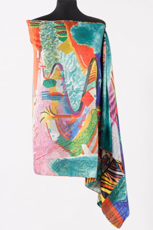 Esarfa cu doua fete, din matase, cu imprimeu diferite pisici tribale [1]