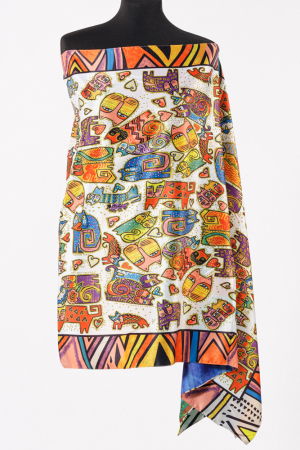 Eșarfe din Mătase - Esarfa cu doua fete, din matase, cu imprimeu diferite pisici tribale