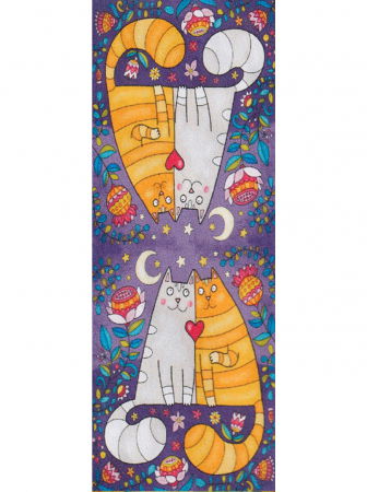 Esarfa cu doua fete, din matase, cu imprimeu doua pisici imbratisate in nuante de mov [4]