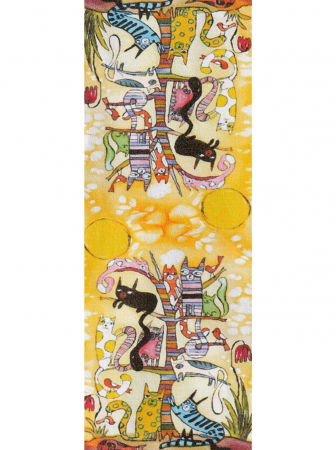 Esarfa cu doua fete, din matase, cu imprimeu diferite pisici in copac si floarea soarelui [2]