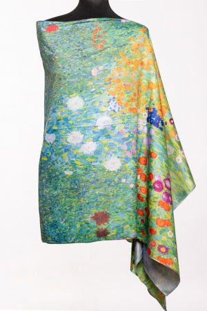 Esarfa cu doua fete, din matase, cu imprimeu maci pe fond verde [1]