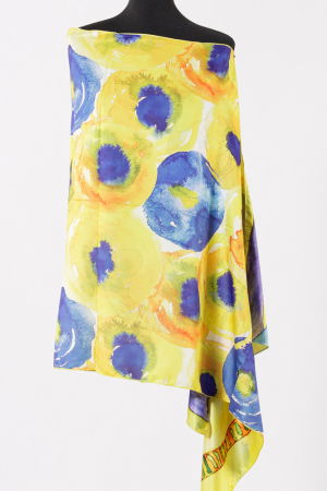 Esarfa cu doua fete, din matase, cu imprimeu pisici cu gatul lung si flori [1]