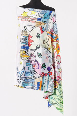 Eșarfe din Mătase - Esarfa cu doua fete, din matase, cu imprimeu pisici impodobite in oras