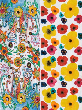 Esarfa cu doua fete, din matase, cu imprimeu pisici impodobite si flori [4]