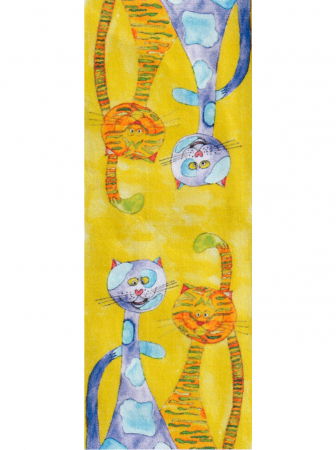 Esarfa cu doua fete, din matase, cu imprimeu pisici cu gatul lung si flori [2]