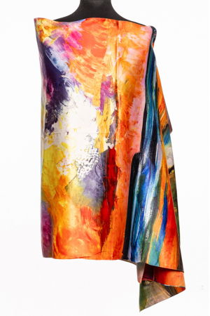 Eșarfe din Mătase - Esarfa cu doua fete, din matase, cu imprimeu pictural multicolor
