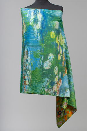 Esarfa cu doua fete, din matase, imprimata cu reproducere dupa " Camp cu maci" de Claude Monet [1]