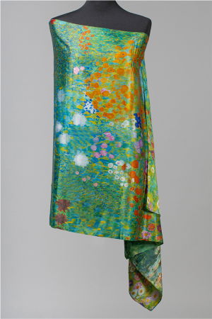 Eșarfe din Mătase - Esarfa cu doua fete, din matase, imprimata cu reproducere dupa " Camp cu maci" de Claude Monet