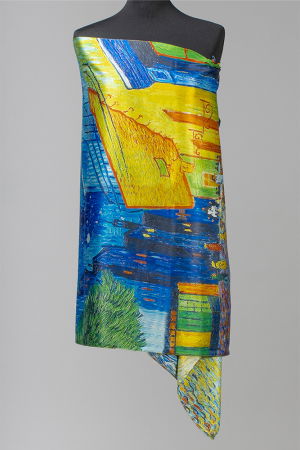 Eșarfe din Mătase - Esarfa cu doua fete, din matase, imprimata cu reproducere dupa " Cafeneaua" de Van Gogh