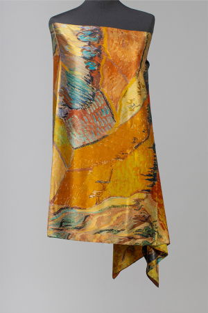 Eșarfe din Mătase - Esarfa cu doua fete, din matase, imprimata cu reproducere dupa un tablou cu lanuri de Van Gogh