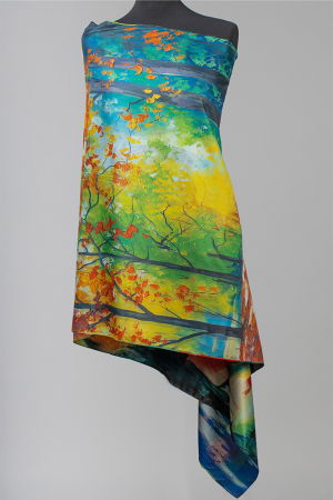 Esarfa cu doua fete, din matase, imprimata cu reproduceri dupa picturi celebre [1]