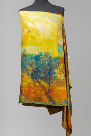 Esarfa cu doua fete, din matase, imprimata cu reproduceri dupa picturi celebre [1]