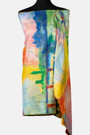 Esarfa cu doua fete, din matase, imprimata cu un peisaj de toamna [1]