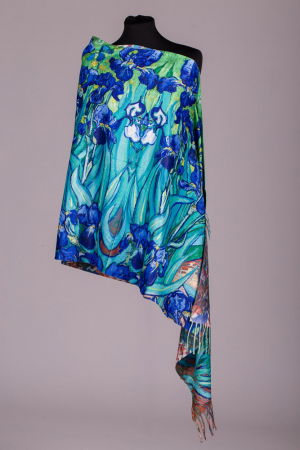 Eșarfe tip Cashmere - Esarfa cashmere cu doua fete imprimata cu reproducerea dupa pictura "Irisi" a lui Van Gogh