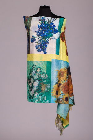 Esarfa cashmere cu doua fete imprimata cu reproducere dupa " Floarea Soarelui" de Van Gogh [1]