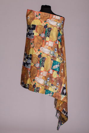 Esarfa cu doua fete imprimata  cu reproducere dupa " Pomul Vietii '' - Gustav Klimt, material tip cashmere [1]