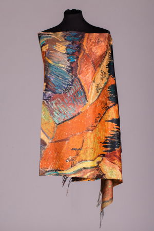 ACCESORII DAMĂ - Esarfa vascoza cu fir din lurex, cu reproduceri dupa picturi cu lanuri de Van Gogh