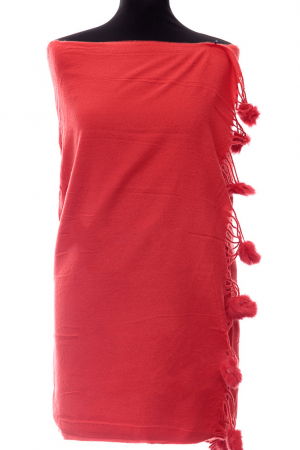 Eșarfe tip Cashmere - Esarfa din casmir cu ciucuri din blanita naturala, rosu