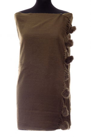 ACCESORII DAMĂ - Esarfa din casmir cu ciucuri din blanita naturala, kaki
