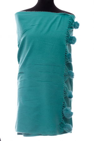 Esarfa din casmir cu ciucuri din blanita naturala, turcoaz