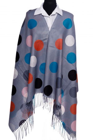 ACCESORII DAMĂ - Esarfa din casmir cu buline multicolore pe fond gri
