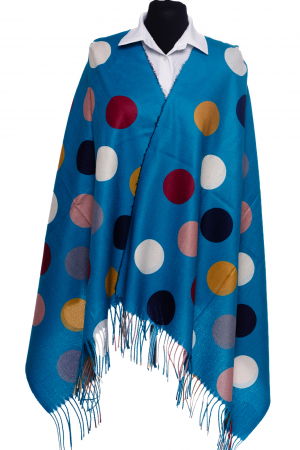 Esarfa din casmir cu buline multicolore pe fond turcoaz inchis