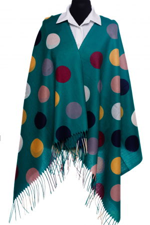 Eșarfe tip Cashmere - Esarfa din casmir cu buline multicolore pe fond verde