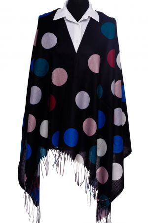 Esarfa din casmir cu buline multicolore pe fond negru