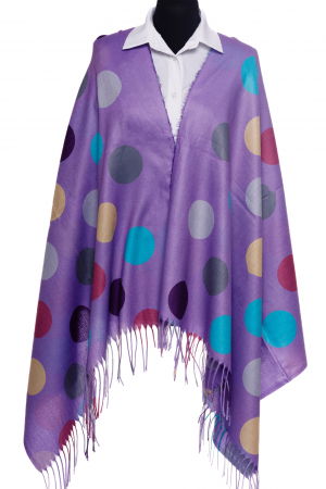 ACCESORII DAMĂ - Esarfa din casmir cu buline multicolore pe fond mov deschis