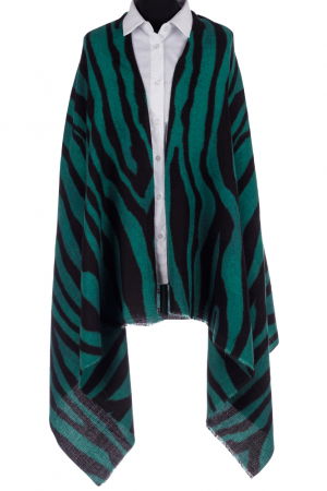 Eșarfe tip Cashmere - Esarfa tip sal pufos cu lana, imprimeu animal print cu negru si verde, dubla fata