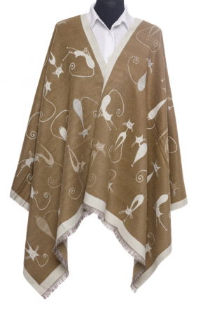 ACCESORII DAMĂ - Esarfa din casmir cu dubla fata cu pisici stilizate cu bej si alb