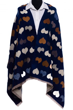 Eșarfe tip Cashmere - Esarfa din casmir cu dubla fata imperimeu cu inimi albe pe fond bleumarin