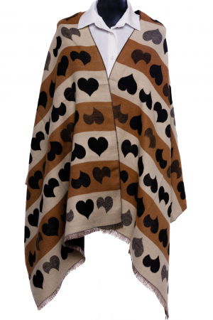 Esarfa din casmir cu dubla fata imperimeu cu inimi albe si camel pe fond negru [1]