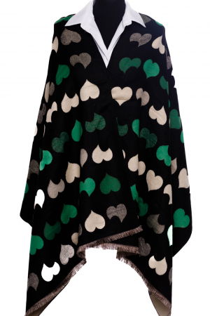 ACCESORII DAMĂ - Esarfa din casmir cu dubla fata imperimeu cu inimi pe fond negru