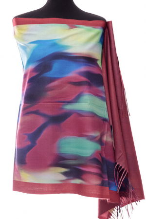 Eșarfe tip Cashmere - Esarfa din casmir cu fata dubla acuarela-bordo