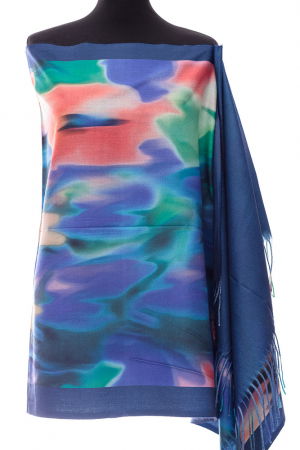 Eșarfe tip Cashmere - Esarfa din casmir cu fata dubla acuarela-bleumarin