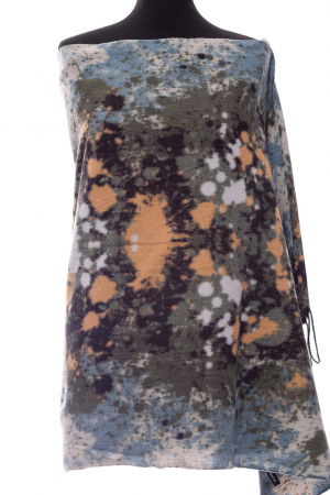 ACCESORII DAMĂ - Esarfa din casmir cu fata dubla dripping kaki pe fond albastrui