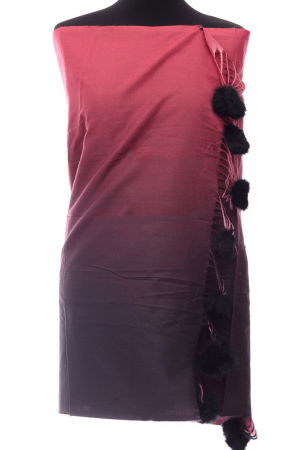 Eșarfe tip Cashmere - Esarfa din casmir cu fata dubla si ciucuri din blanita naturala, degrade negru-bordo