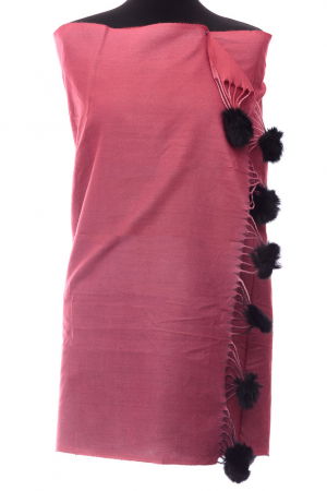 Esarfa din casmir cu fata dubla si ciucuri din blanita naturala, degrade negru-bordo [1]