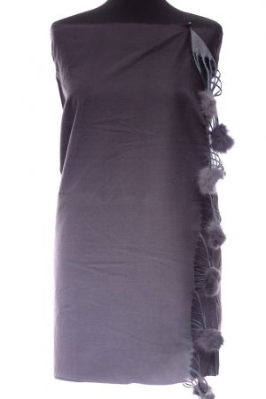 Eșarfe tip Cashmere - Esarfa din casmir cu fata dubla si ciucuri din blanita naturala, degrade-gri