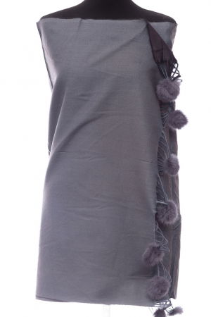 Esarfa din casmir cu fata dubla si ciucuri din blanita naturala, degrade-gri [1]