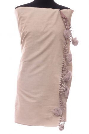 Esarfa din casmir cu fata dubla si ciucuri din blanita naturala, degrade-bej [1]