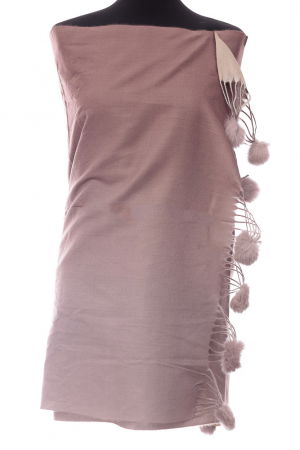 Eșarfe tip Cashmere - Esarfa din casmir cu fata dubla si ciucuri din blanita naturala, degrade-bej