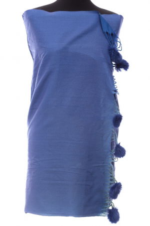 Esarfa din casmir cu fata dubla si ciucuri din blanita naturala, degrade-albastru [1]