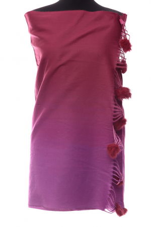 Eșarfe tip Cashmere - Esarfa din casmir cu fata dubla si ciucuri din blanita naturala, degrade bordo - fucsia