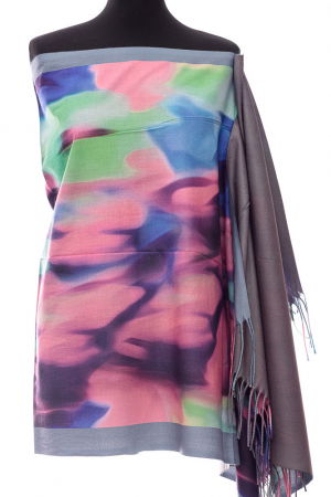 ACCESORII DAMĂ - Esarfa din casmir cu fata dubla acuarela-gri