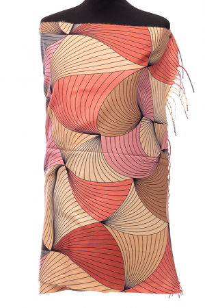 Eșarfe tip Cashmere - Esarfa din casmir cu jocuri de linii multicolore predominant piersica