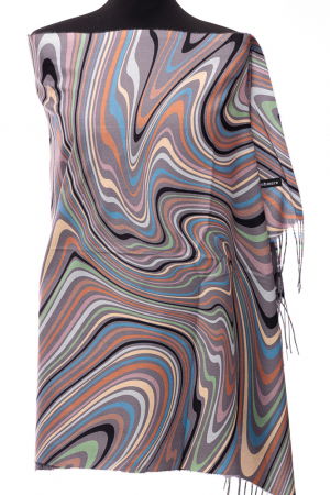 Eșarfe tip Cashmere - Esarfa din casmir cu linii curbe multicolore pe fond gri